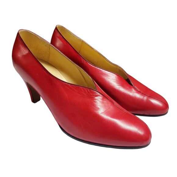 Vintage Hermès Red Leather Heels Rare Round Closed Toe - Size 36.5 EU - Picture 3 of 10